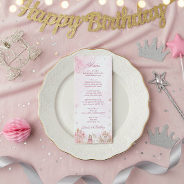 Menu Pink Royal Princess Castle Unicorn 4th Birthday 