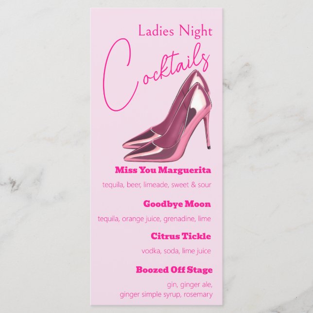 Menu Pink Stilettos Ladies Night Cocktail Party (Frente)