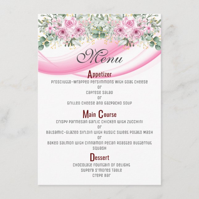 Menu Pink Wave & Floral 4,5" x 6,25" (Frente)