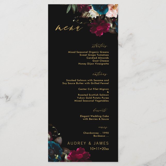 Menu PixDezines Moody Botânico Teal Anêmona Borgonha (Frente)