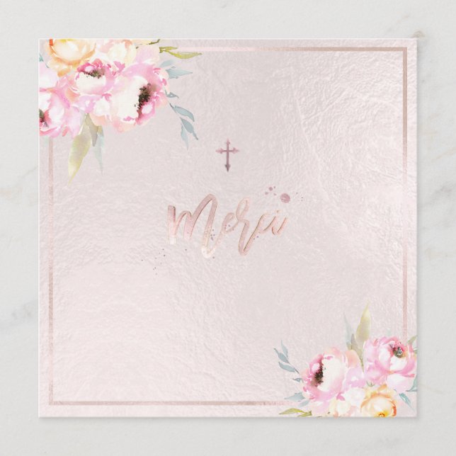 Menu PixDezines Watercolor Peonies Baptême Merci (Frente)