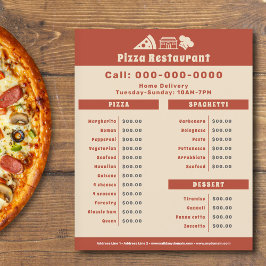 Menu Pizzeria e Folheto da Lista de Preços