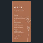 Menu Placa de Rosa de Linha Whimsical<br><div class="desc">Projetada para coordenar com a nossa Coleção de Rosa de Linha Cutânea, esta placa de menu personalizável que corresponde apresenta um desenho de linha de um rosa com letras clássicas sobre fundo de cor terracota. Para personalização mais avançada deste design, por exemplo, alteração do layout, da fonte ou do tamanho...</div>