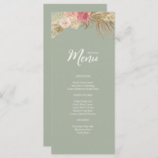 Menu Plana de Casamento Floral Boho Verde Sage