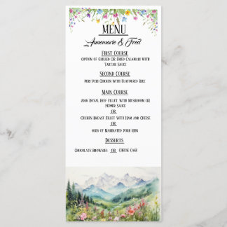 Menu Plana Elegante de Montanha e Flor Selvagem