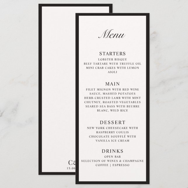 Menu Plana Ivory Wedding Com Quadro De Dinheiro An (Frente/Verso)
