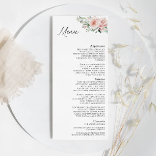 Menu Plano Blush Floral White Wedding