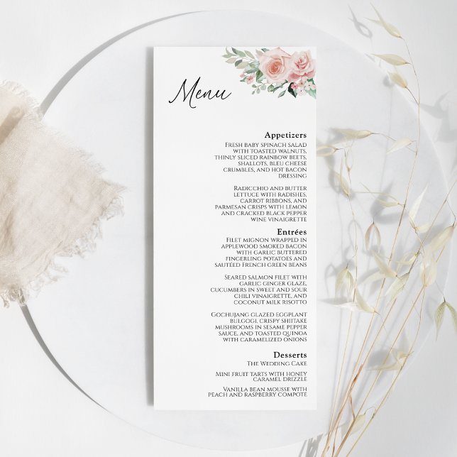 Menu Plano Blush Floral White Wedding (Criador carregado)
