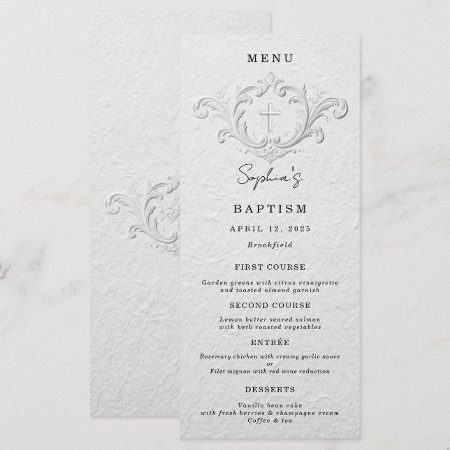 Menu Plano de Batismo Floral com Relevo Falso (Frente/Verso)