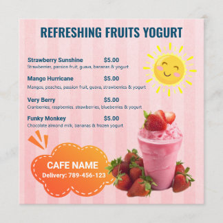 Menu Plano de Bebidas do Yogurt do Fruta