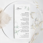 Menu Plano de Casamento Branco Moderno<br><div class="desc">Este moderno design de casamento branco verde apresenta fácil mistura e combinar estilos de coordenação em preto-e-branco com elementos verdes delicados, acrescentando um florescimento gracioso em torno de uma simples tipografia sofisticada e um belo roteiro de caligrafia mínimo. A aquarela eucalipto e outras folhas botânicas se espalham lindamente, com a...</div>