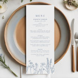 Menu Plano de Casamento de Floresta de Berguela<br><div class="desc">Adicione um toque de charme de eterno à sua recepção com este Elegante Menu de Casamento de Flor Selvagem Periwinkle. Apresentando flores silvestres delicadas em matizes macios, esta design traz uma sensação romântica e sofisticada à sua capa de casamento. O layout limpo e minimalista garante que suas deliciosas seleções de...</div>