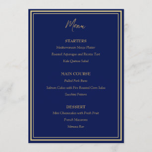 Menu Plano de Casamento Dourado Azul Nouveau
