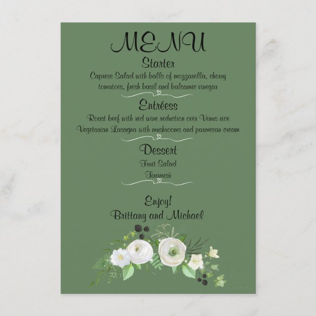 Menu plano de casamento elegante (Frente)