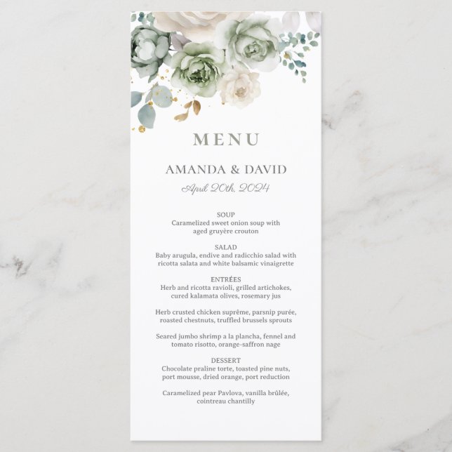 Menu Plano de Casamento Elegante Verde de Sage (Frente)