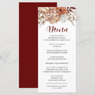 Menu Plano de Casamento Floral de Autumn Burgundy