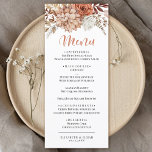 Menu Plano de Casamento Floral do Autumn Terracott<br><div class="desc">Um lindo cartão de cardápio de outono de outono. Personalize-o com o seu menu de casamento e nomes e data. Projetado para você pelo Blackberry Boulevard.</div>