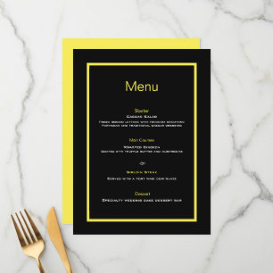 Menu plano de casamento preto e amarelo