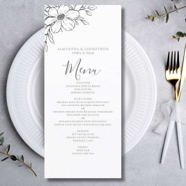 Menu Plano de Desenho Floral Branco Preto (Criador carregado)