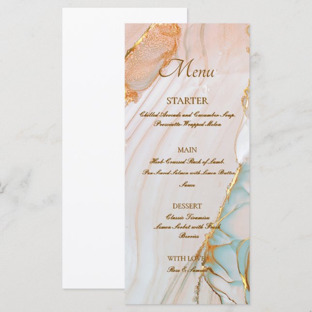Menu Plano Elegante Rosa de Tinta Álcool (Frente/Verso)