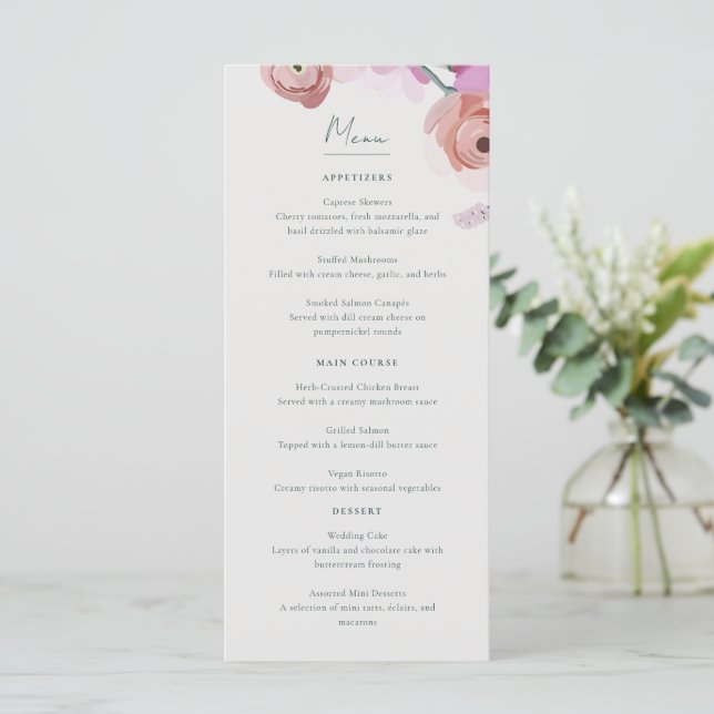 Menu plano Gouache Blossoms (Em pé/Frente)