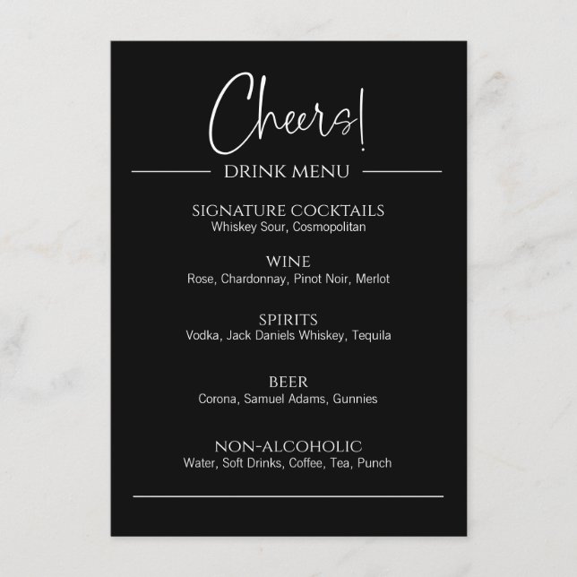Menu Plano Moderno de Bebida Preta (Frente)