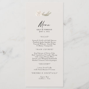 Menu plano neutro cor-de-rosa branca casamento no