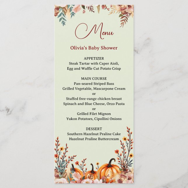 Menu Plano para Chá de Bebê do Outono com Abóboras (Frente)