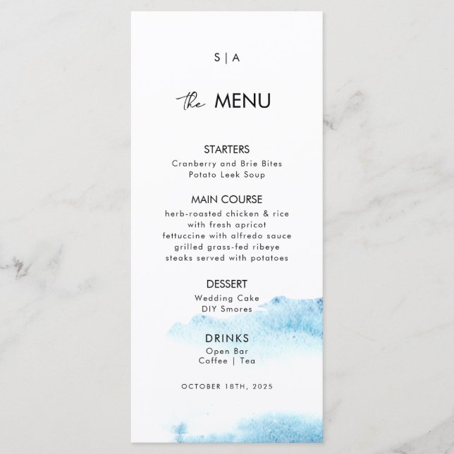 Menu plano para um casamento moderno. (Frente)