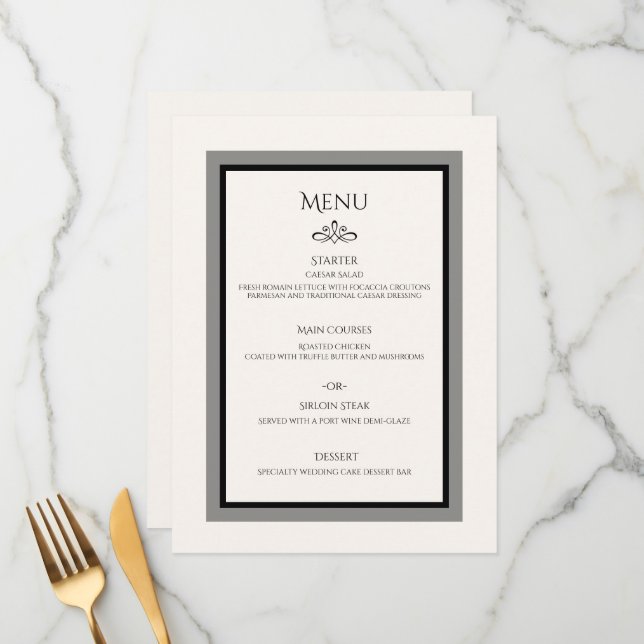 Menu plano personalizável de casamento branco (Frente/Verso In Situ)