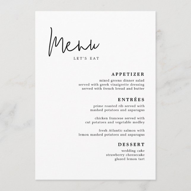 Menu Plano Placas de Menu de Mesa Simples Modernas (Frente)