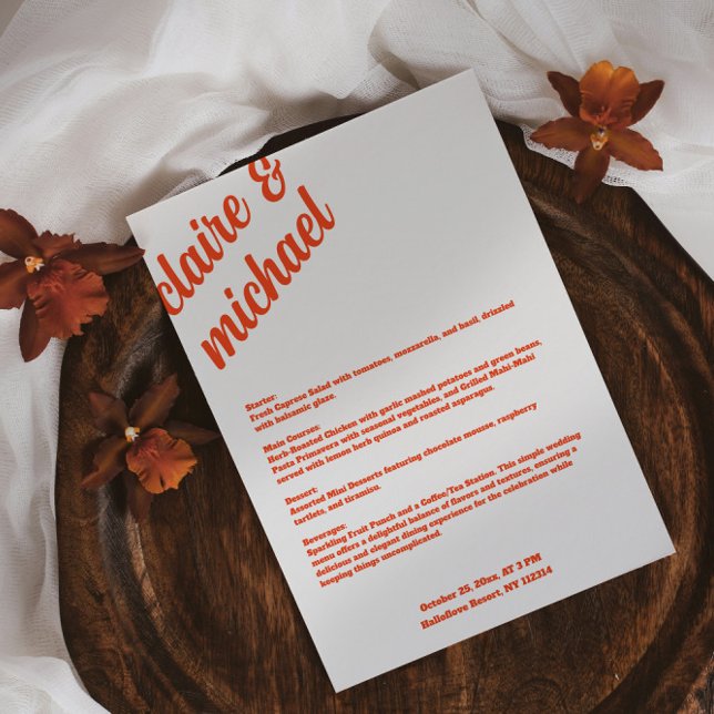 Menu Plano Placas de Menu de Mesa Simples Retro (Simple Wedding Table Menu Cards Flat Menu)