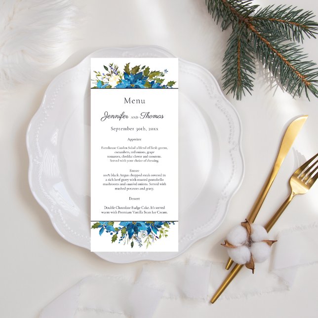 Menu Poinsettia Floral Wedding | Azul-turquesa (Criador carregado)