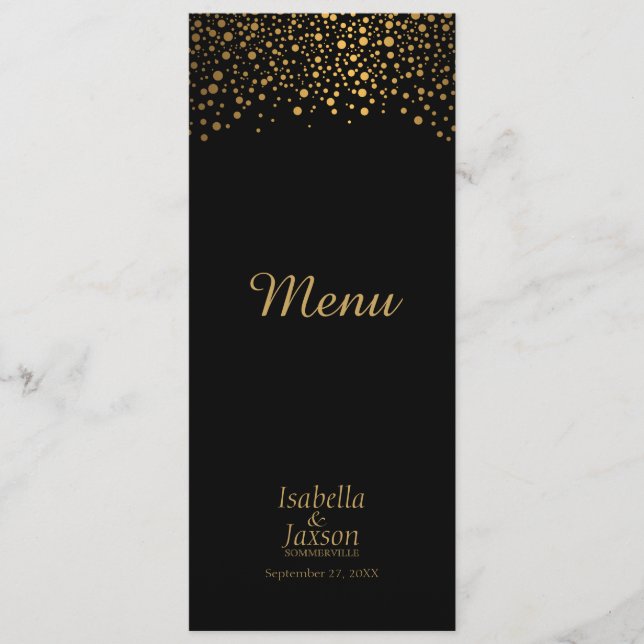 Menu Pontos de Confete de Folha Metálica Falsa Preta e  (Frente)