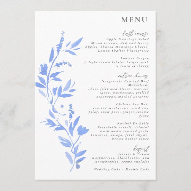 Menu Porcelana Pintada Azul Elegante Mínima (Frente)