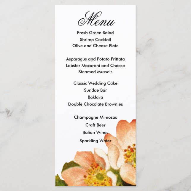 Menu Pple Blossom Watercolor Stems Casamento (Frente)