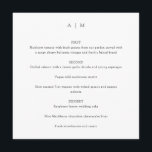 Menu Praça de Casamento Personalizado Branco do Monogra<br><div class="desc">Monograma Clássico Mínimo Personalizado Menu Praça de Casamento da Tipografia Tradicional em Preto e Branco</div>