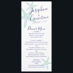 Menu Praia Casamento de Teal Blue Starfish Modern<br><div class="desc">Cartaz do Janto Teal Aqua Blue Turquoise Starfish Cartão para um janto de tema da praia,  janto de ensaio ou casamento de destino contém uma ilustração típica de estrelas-do-mar e fontes elegantes de script moderno. Use a ferramenta modelo para alterar fontes e cores ou design.</div>