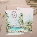 Menu Praia Tropical | Mesa De Casamento Monograma Obrig<br><div class="desc">Apresentando palmas de aquarelas moles e plano de fundo de praia, enquadrando sua mensagem personalizada. Estes bonitos cartões de mesa para os seus convidados podem substituir os cartões de menu na mesa. Adicione um salto de cor à sua cola de sopa e dê aos seus hóspedes uma guarnição única! Essas...</div>