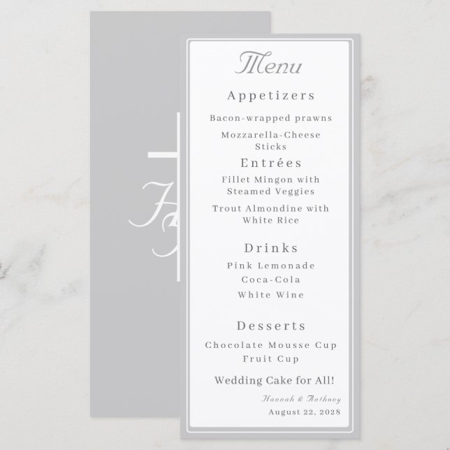 Menu Prata e Branco O Casamento Católico Refinado (Frente/Verso)