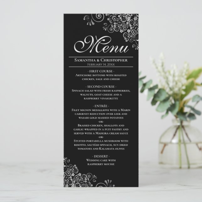 Menu Prata Elegante Amigos no Casamento Negro (Em pé/Frente)
