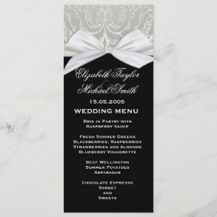 Menu Prata luxuosa da fita/menu preto do casamento tema