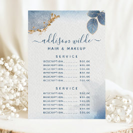 Menu Preço de Serviço Botânico Dourado Azul