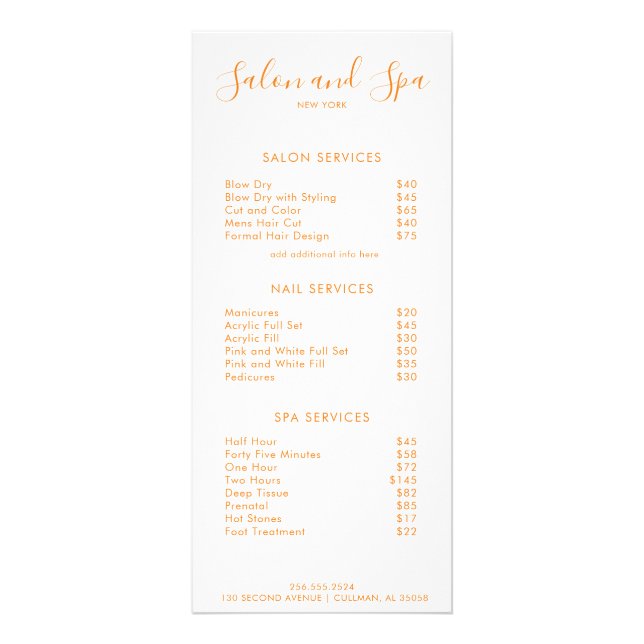Menu Preço do Salão Moderno (Frente)