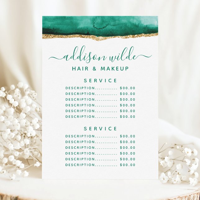 Menu Preço do Serviço de Aquarela Verde Esmeralda e Dou (Criador carregado)