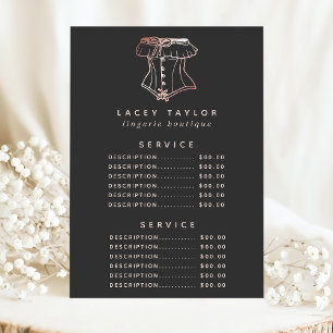 Menu Preço do Serviço de Lingerie com Logotipo de Córse