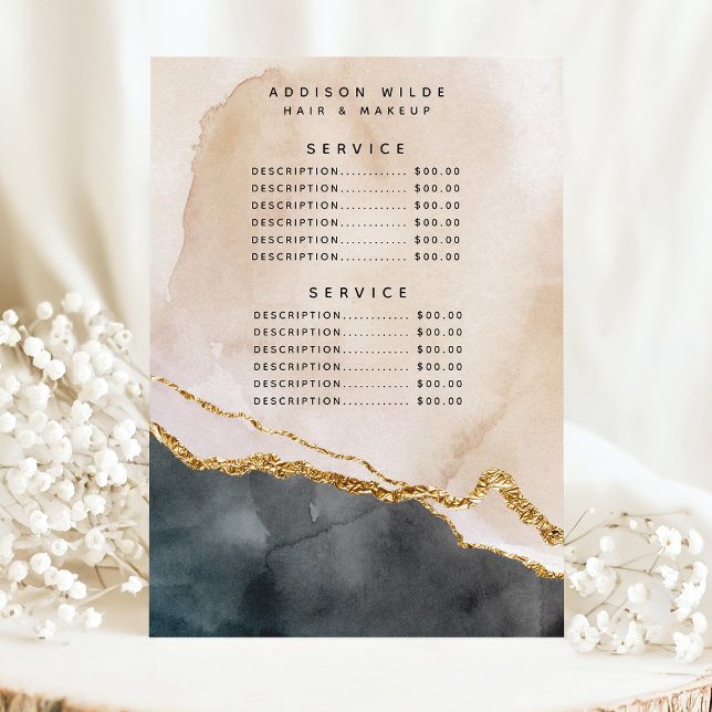 Menu Preço do Serviço de Mármore Rosa Dourado Preto Aqu (Criador carregado)