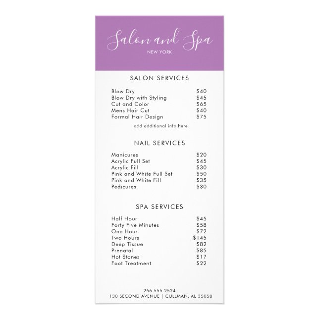 Menu Preço Moderno do Salão (Frente)
