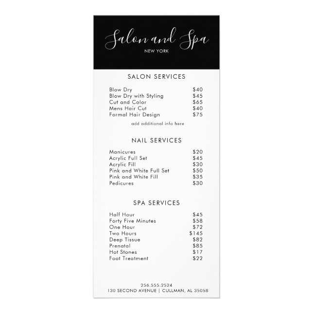 Menu Preço Moderno do Salão (Frente)