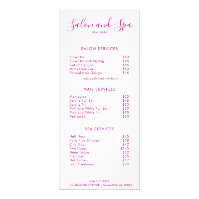 Menu Preço Moderno do Salão (Frente)